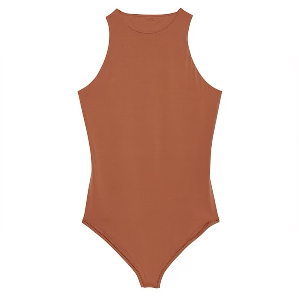 VS PINK Open Back Cut-Out Tank Bodysuit- Camel